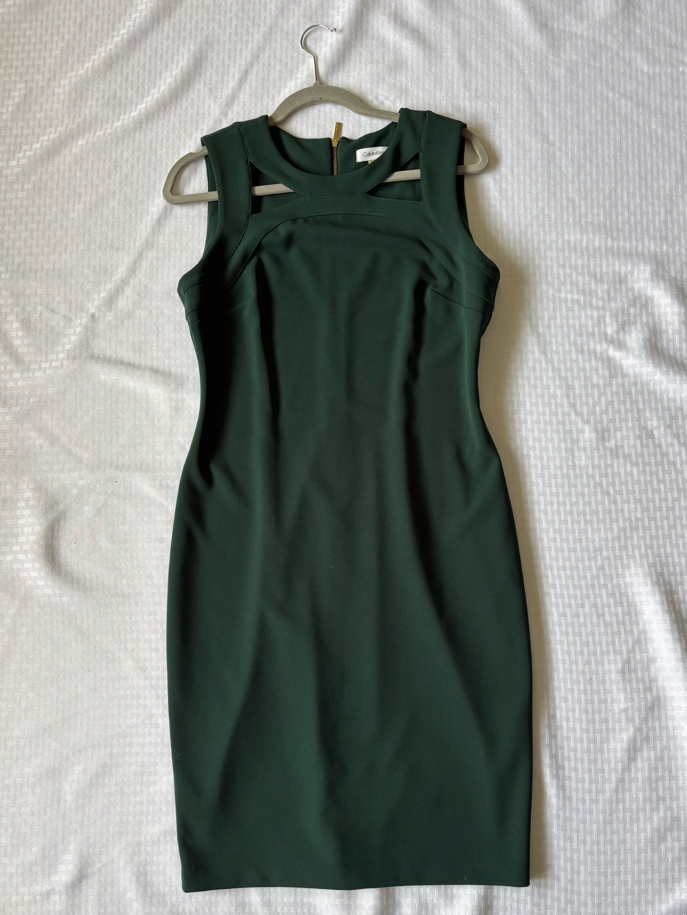 Calvin Klein Dark Green Sleeveless Sheath Dress with Cutout Neck